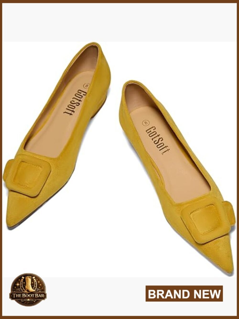 Lambskin Leather Pointed Toe Flats with Square Buckle Slip On Comfort Dress